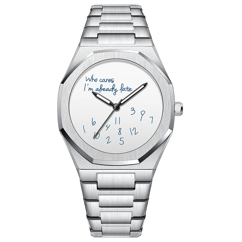 Montre "who cares I'm already late" White Silver