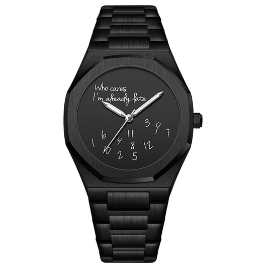 Montre "Who cares I'm already late" Black Cat